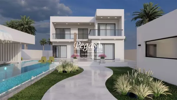 photo bien une villa à Djerba à vendre avec piscine titre bleu